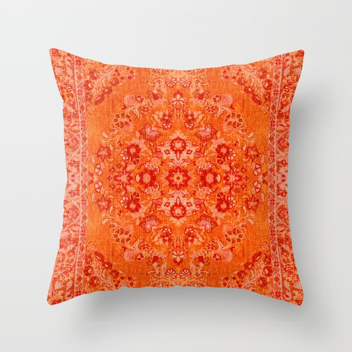 Orange Bohemian Oriental Heritage Traditional Vintage Moroccan Style Throw Pillow