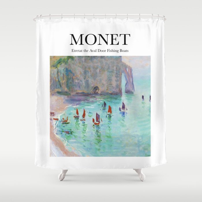 Monet - Etretat the Aval door fishing boats Shower Curtain