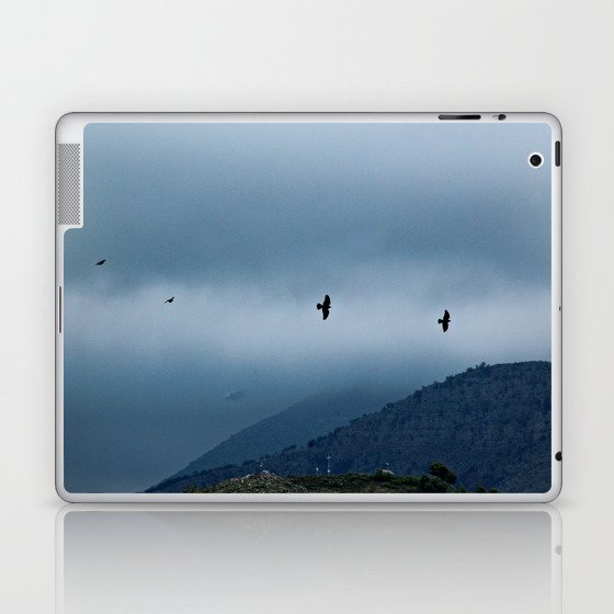 Ravens Birds Flying Clouds Mountains Landscape Laptop & iPad Skin