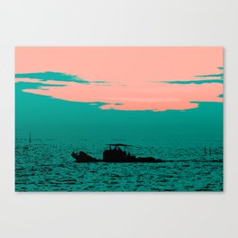 Pink and Turquoise sky with Boat Canvas Print