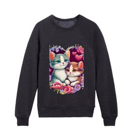 Feline Love: Designing Two Adorable Cats with Roses in a Heart Shape Kids Crewneck