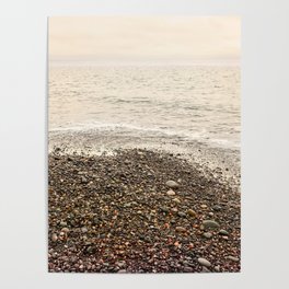 Dungeness Shoreline, Pebble Beach, Washington Seascape, Juan de Fuca, Coastal Photography Poster