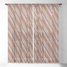 [ Thumbnail: Dark Gray and Sienna Colored Stripes Pattern Sheer Curtain ]