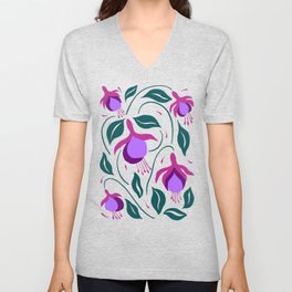 Purple Fuchsia Flowers  V Neck T Shirt
