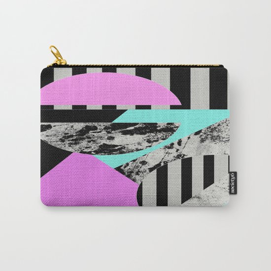 Abstract Geometric Semi Circles In Block Pink, Balck And White And Stripes Carry-All Pouch