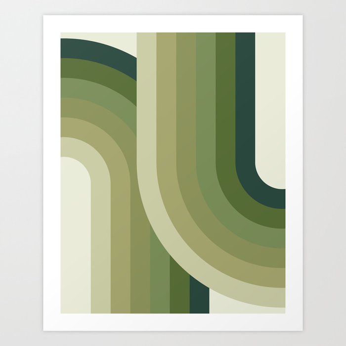 Mid Century Modern Geometric 89.8 in Forest Sage Green Shades (Rainbow Abstract) Art Print