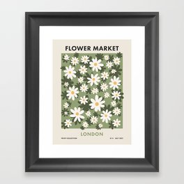 Flower Market London, Retro Daisies  Print, Green Ditsy Pattern Framed Art Print