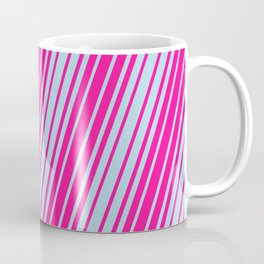 [ Thumbnail: Deep Pink and Light Blue Colored Lined/Striped Pattern Coffee Mug ]