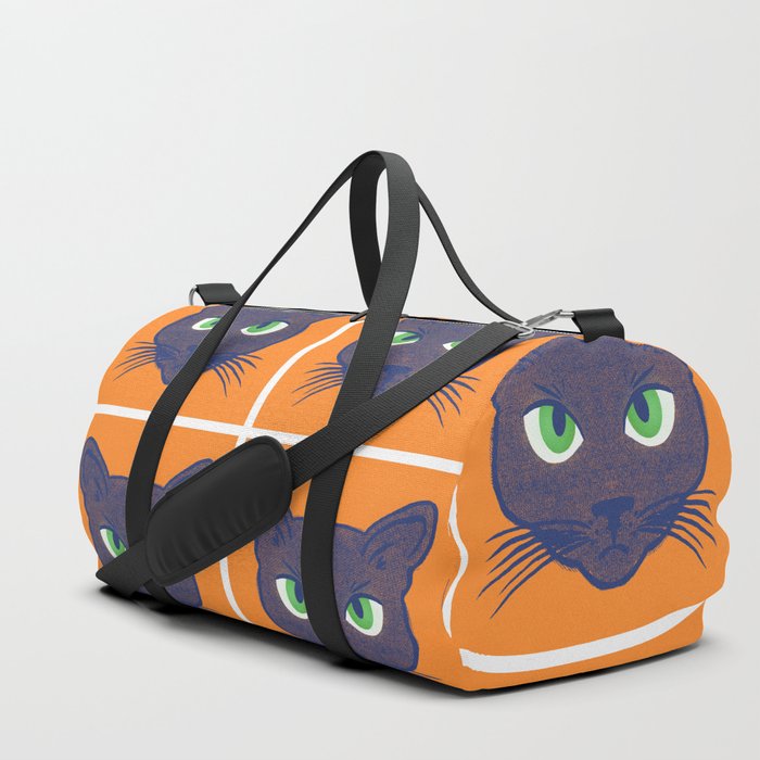 Retro Periwinkle Cats on Orange Halftone Pattern Duffle Bag