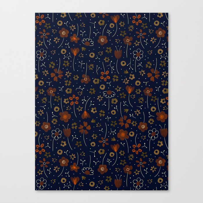 Wildflower pattern on dark colors - Hand painted Canvas Print