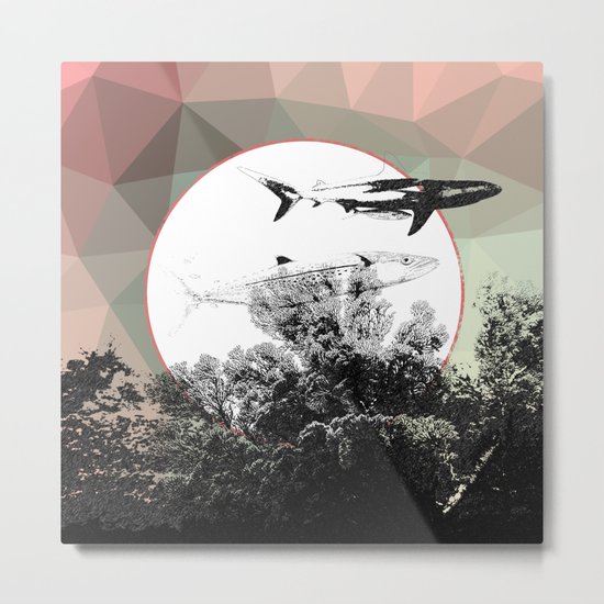 Underwater Abstract Fishes Design Metal Print