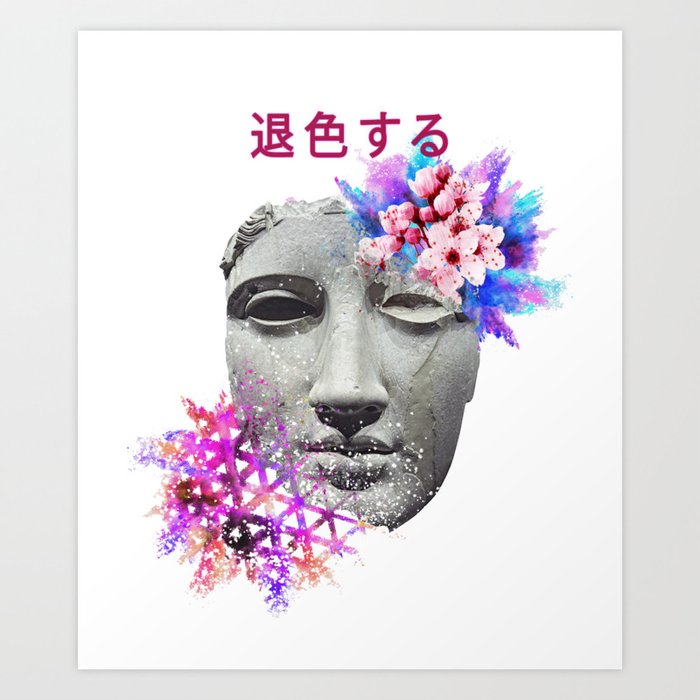 Aesthetic Vaporwave Marble Statue With Flowers Art Print By Dc Designstudio