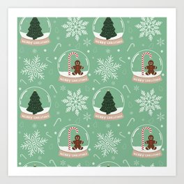 Christmas Snow Globe Pattern: Mint Art Print