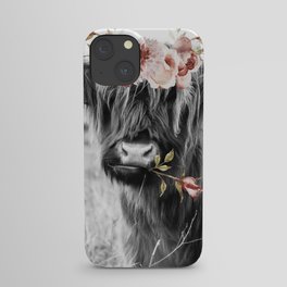 Highland Cow Landscape with Flowers iPhone Case