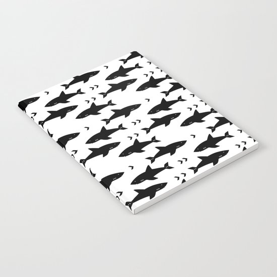 Sharks - shark week trendy black and white minimal kids pattern print Notebook