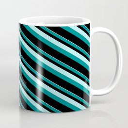 [ Thumbnail: Turquoise, Teal & Black Colored Pattern of Stripes Coffee Mug ]