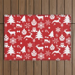 Merry Christmas and Happy New Year Collection of seamless patterns with red colors background. Vintage illustration.  Outdoor Rug