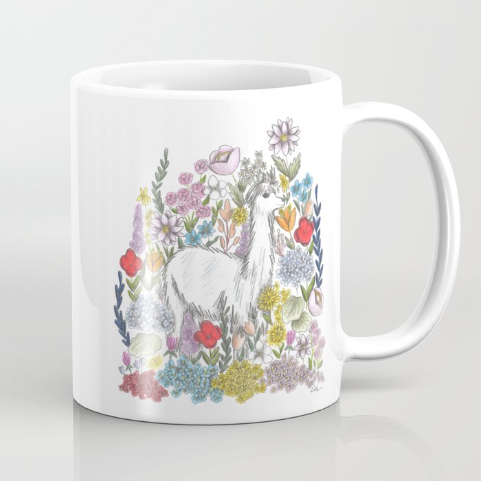 Llama in the midst of Flowers Coffee Mug