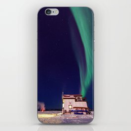 Northern Lights and house boat in Yellowknife iPhone Skin