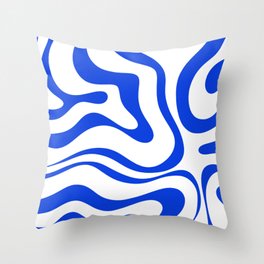 Retro Modern Liquid Swirl Abstract Pattern in Royal Blue and White Throw Pillow