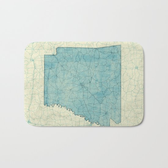 Arkansas State Map Blue Vintage Bath Mat