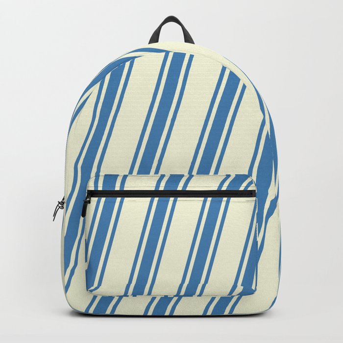Beige and Blue Colored Pattern of Stripes Backpack