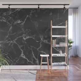 Washed Black and White Cracked Marble Stone Wall Mural