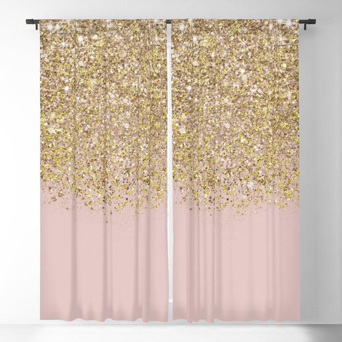 Pink And Gold Glitter Blackout Curtain, Rose Gold Glitter Curtains