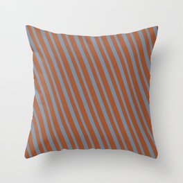 [ Thumbnail: Sienna and Light Slate Gray Colored Striped/Lined Pattern Throw Pillow ]