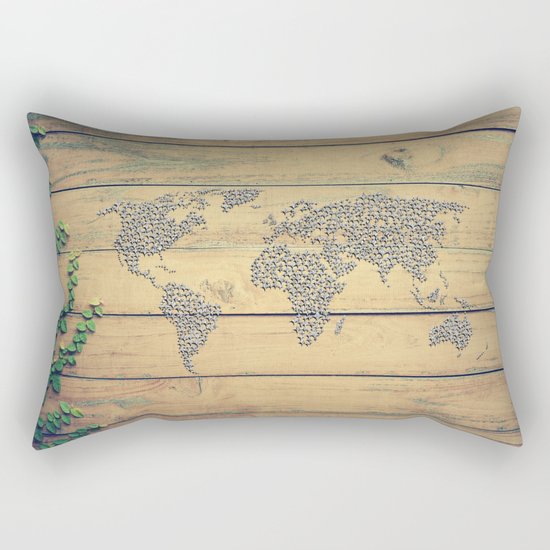 Metallic Foil Map on Oak Rectangular Pillow