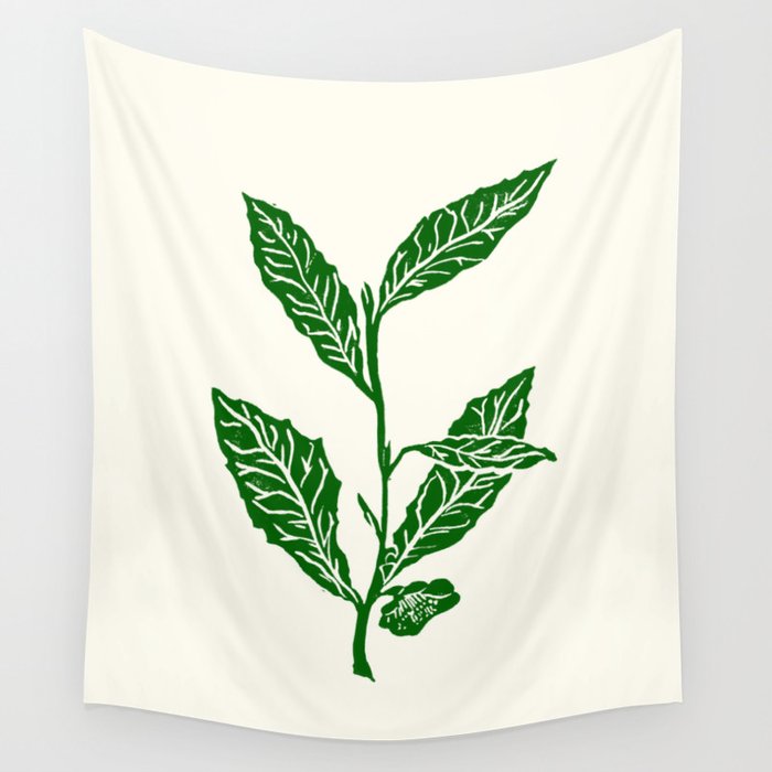 Green Tea Leaf Block Print Wall Tapestry