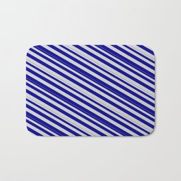[ Thumbnail: Light Grey and Dark Blue Colored Lines Pattern Bath Mat ]