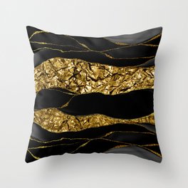 Girly Trend - Black Marble And Gold Metallic Foil  Throw Pillow