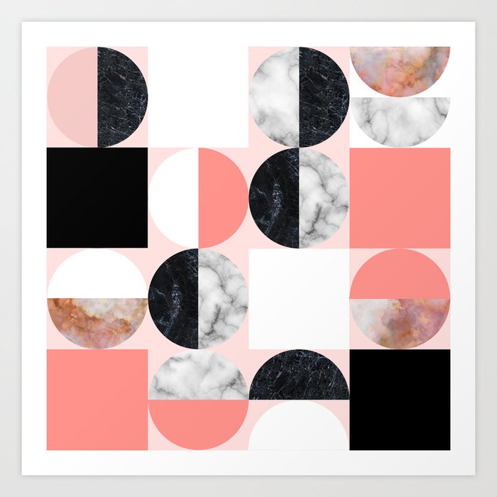 Mid Modern Moon and Sun Marble Pattern - living coral Art Print