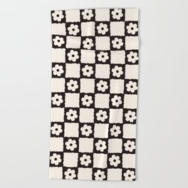 Retro Flower Checker in Black&White Beach Towel