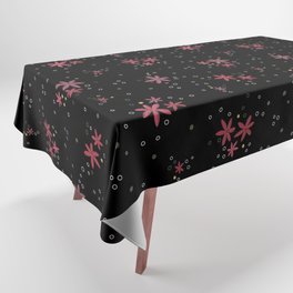 Pink flowers and dots pattern on black background Tablecloth