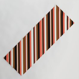 [ Thumbnail: Red, Mint Cream, Brown, and Black Colored Striped/Lined Pattern Yoga Mat ]
