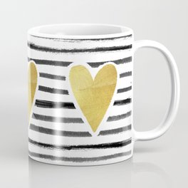 Gold Heart And Black ink abstract horizontal stripes background.  Coffee Mug