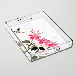 Oriental style - Butterfly on flowers Acrylic Tray