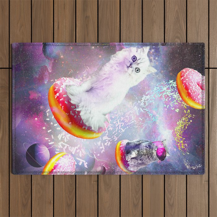 Galaxy Cat Donut - Space Cats Riding Donuts Outdoor Rug