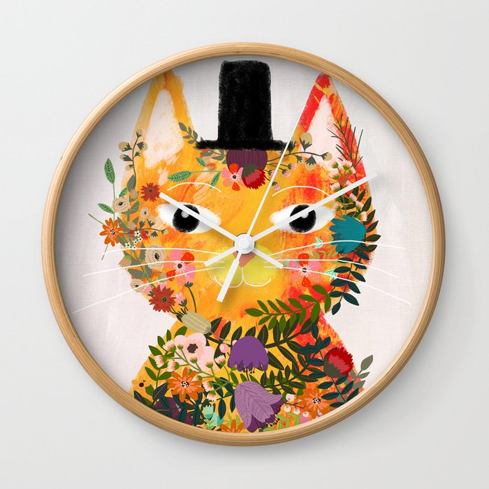 Cat and hat Wall Clock