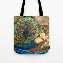 Mermaid and Peacock Tote Bag