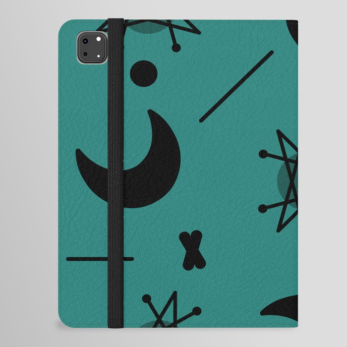 Moons & Stars Atomic Era Abstract Teal iPad Folio Case