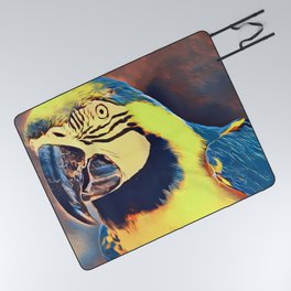 Blue and gold macaw staring. Picnic Blanket