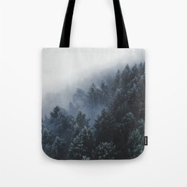 Snowy Evergreen Forest Fog (Color) Tote Bag