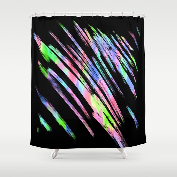 Abstract Pink Teal Lime Green Black Watercolor Brushstrokes Shower