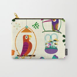 Vintage Modern Tiki Birds Carry-All Pouch | Birds, Parrots, Hawaii, Tropical, Tropics, Retro, Curated, Whimsical, Illustration, Graphicdesign 