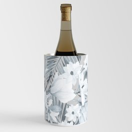 Black gray white magnolia tropical floral pattern Wine Chiller