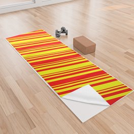 [ Thumbnail: Red and Yellow Colored Lined/Striped Pattern Yoga Towel ]