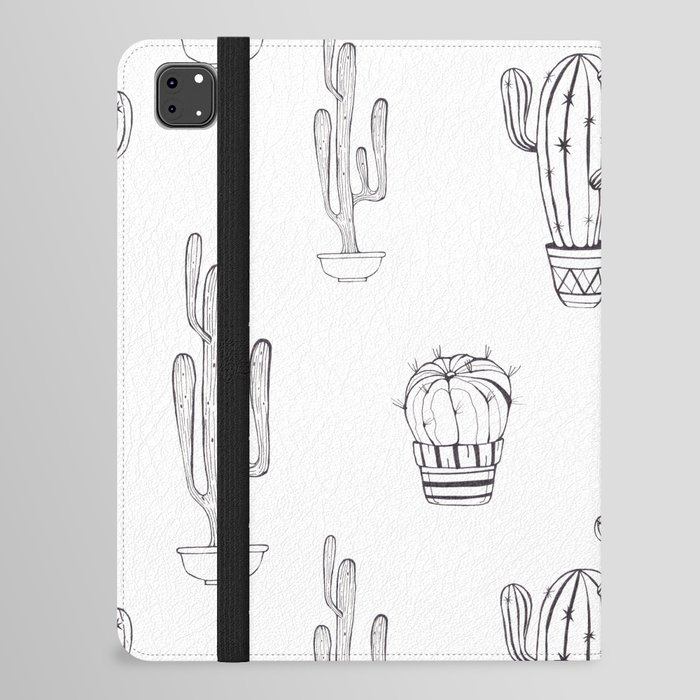A pattern of black and white cacti painted with black ink iPad Folio Case
